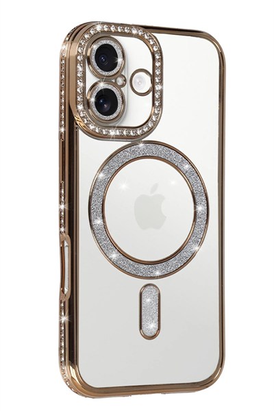 Mey İthalat®   iPhone 17 Joke Simli Magneticsafe Kılıf - Gold