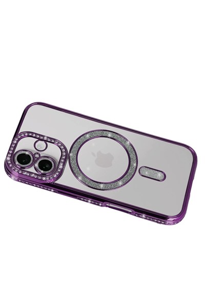 Mey İthalat®   iPhone 17 Joke Simli Magneticsafe Kılıf - Derin Mor