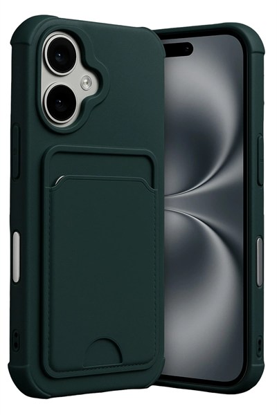 Mey İthalat®   iPhone 17 Kelvin Kartvizitli Silikon - Koyu Yeşil
