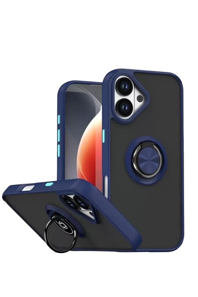Mey İthalat®   iPhone 17 Montreal Yüzüklü Silikon Kapak - Lacivert