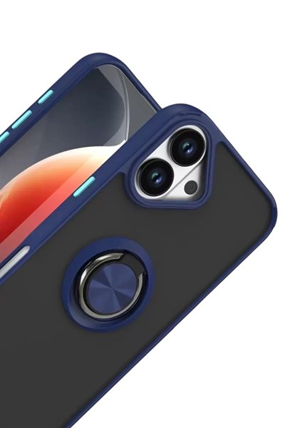 Mey İthalat®   iPhone 17 Montreal Yüzüklü Silikon Kapak - Lacivert