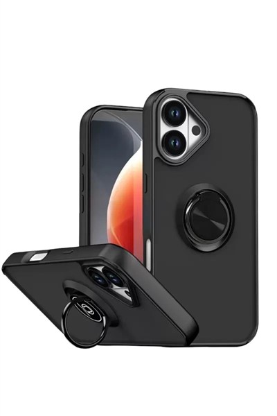Mey İthalat®   iPhone 17 Montreal Yüzüklü Silikon Kapak - Siyah