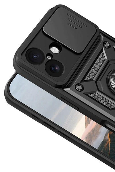 Mey İthalat®   iPhone 17 Pars Lens Yüzüklü Silikon - Siyah