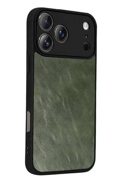 Mey İthalat®   iPhone 17 Pro Aras Deri Kapak - Yeşil