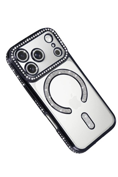 Mey İthalat®   iPhone 17 Pro Joke Simli Magneticsafe Kılıf - Siyah