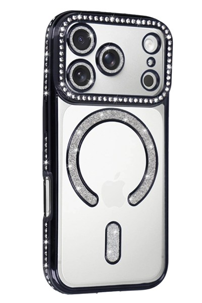 Mey İthalat®   iPhone 17 Pro Joke Simli Magneticsafe Kılıf - Siyah