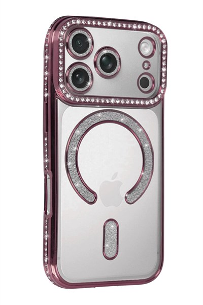 Mey İthalat®   iPhone 17 Pro Joke Simli Magneticsafe Kılıf - Pembe