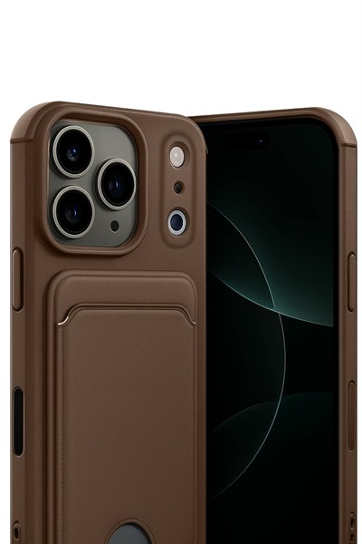 Mey İthalat®   iPhone 17 Pro Kelvin Kartvizitli Silikon - Kahverengi