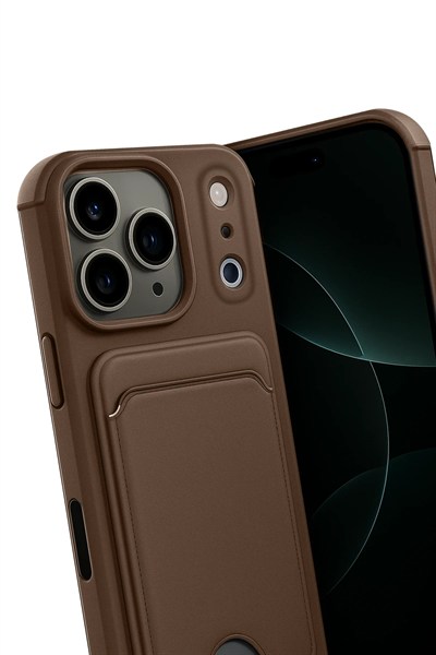 Mey İthalat®   iPhone 17 Pro Kelvin Kartvizitli Silikon - Kahverengi