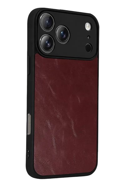 Mey İthalat®   iPhone 17 Pro Max Aras Deri Kapak - Bordo