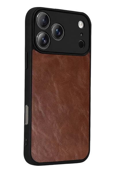 Mey İthalat®   iPhone 17 Pro Max Aras Deri Kapak - Taba