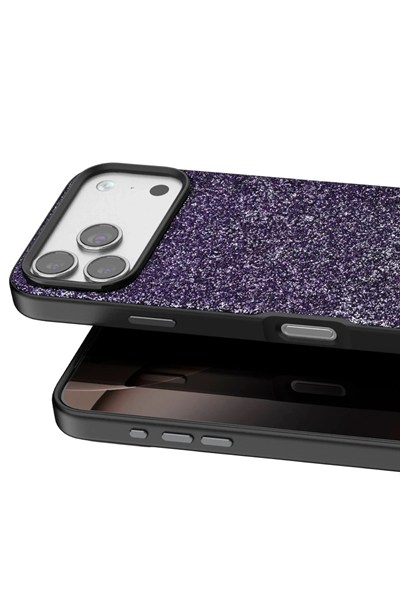 Mey İthalat®   iPhone 17 Pro Max Bright Simli Kapak - Derin Mor