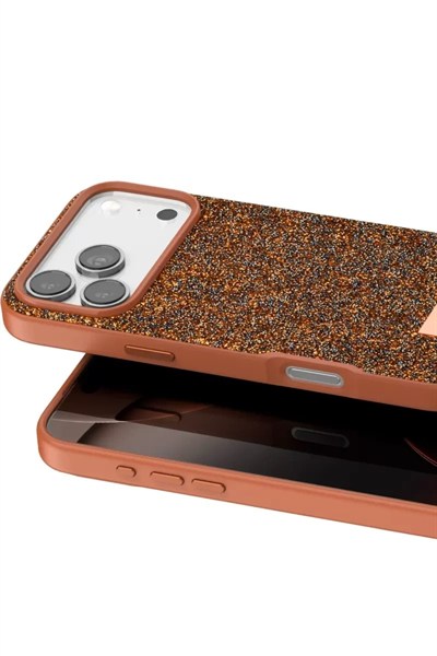 Mey İthalat®   iPhone 17 Pro Max Bright Simli Kapak - Turuncu