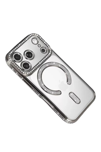 Mey İthalat®   iPhone 17 Pro Max Joke Simli Magneticsafe Kılıf - Gümüş