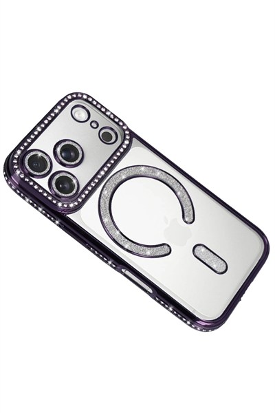 Mey İthalat®   iPhone 17 Pro Max Joke Simli Magneticsafe Kılıf - Derin Mor