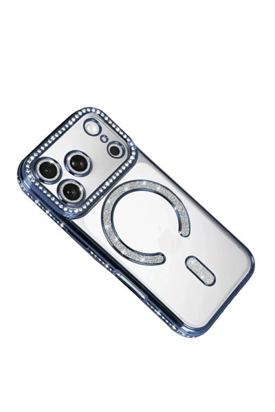Mey İthalat®   iPhone 17 Pro Max Joke Simli Magneticsafe Kılıf - Mavi