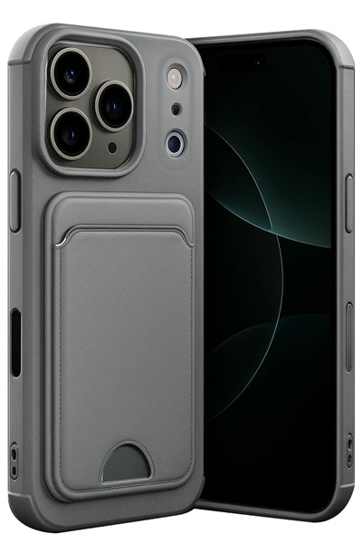 Mey İthalat®   iPhone 17 Pro Max Kelvin Kartvizitli Silikon - Gri
