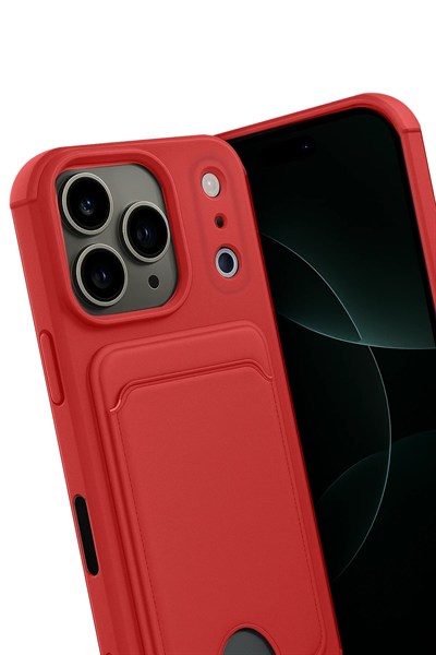 Mey İthalat®   iPhone 17 Pro Max Kelvin Kartvizitli Silikon - Kırmızı