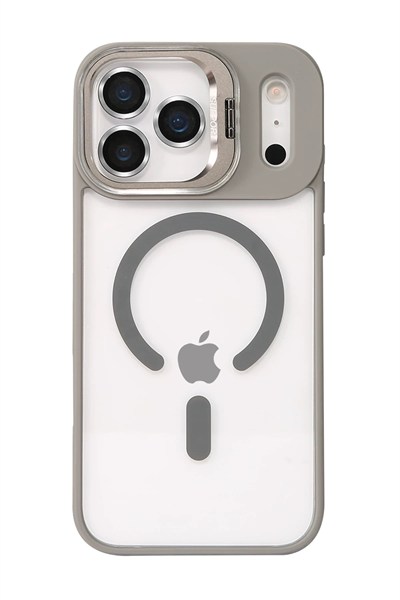 Mey İthalat®   iPhone 17 Pro Max Remim Lensli Magsafe Standlı Kapak - Titan Gri