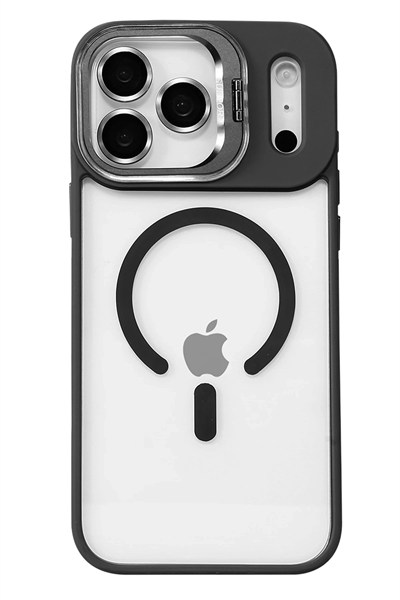 Mey İthalat®   iPhone 17 Pro Max Remim Lensli Magsafe Standlı Kapak - Siyah
