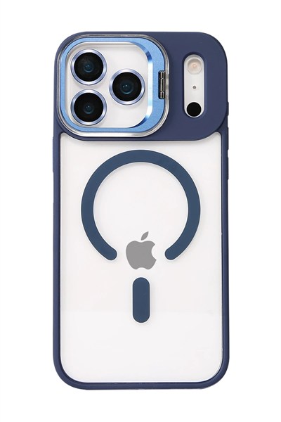 Mey İthalat®   iPhone 17 Pro Max Remim Lensli Magsafe Standlı Kapak - Lacivert