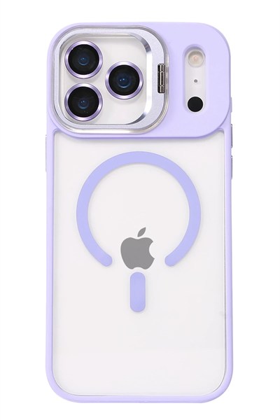 Mey İthalat®   iPhone 17 Pro Max Remim Lensli Magsafe Standlı Kapak - Lila