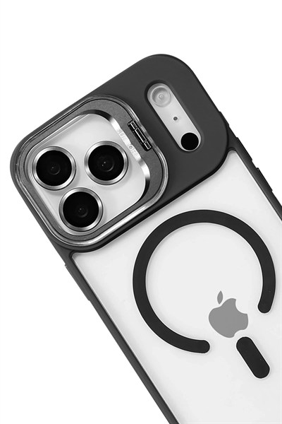 Mey İthalat®   iPhone 17 Pro Max Remim Lensli Magsafe Standlı Kapak - Siyah