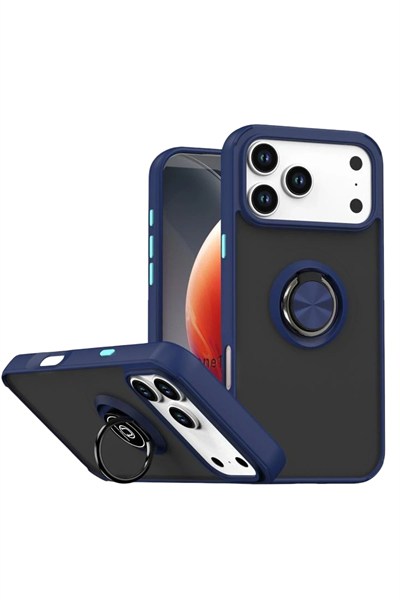 Mey İthalat®   iPhone 17 Pro Montreal Yüzüklü Silikon Kapak - Lacivert