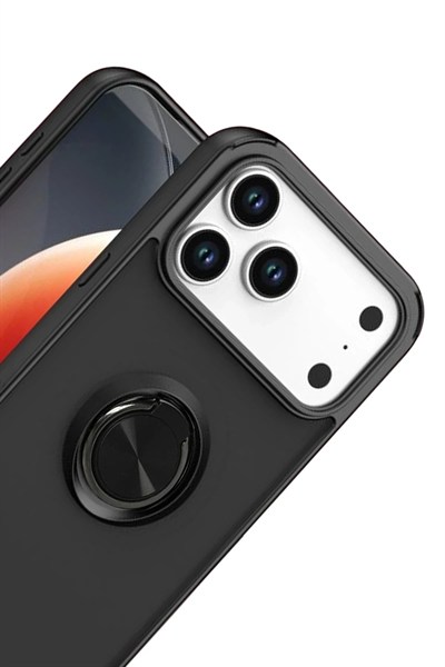 Mey İthalat®   iPhone 17 Pro Montreal Yüzüklü Silikon Kapak - Siyah