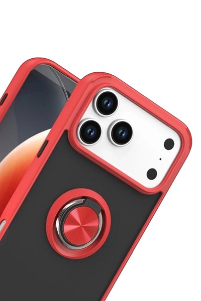 Mey İthalat®   iPhone 17 Pro Montreal Yüzüklü Silikon Kapak - Kırmızı
