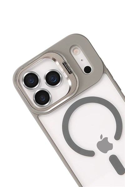 Mey İthalat®   iPhone 17 Pro Remim Lensli Magsafe Standlı Kapak - Titan Gri