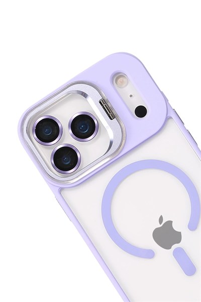 Mey İthalat®   iPhone 17 Pro Remim Lensli Magsafe Standlı Kapak - Lila