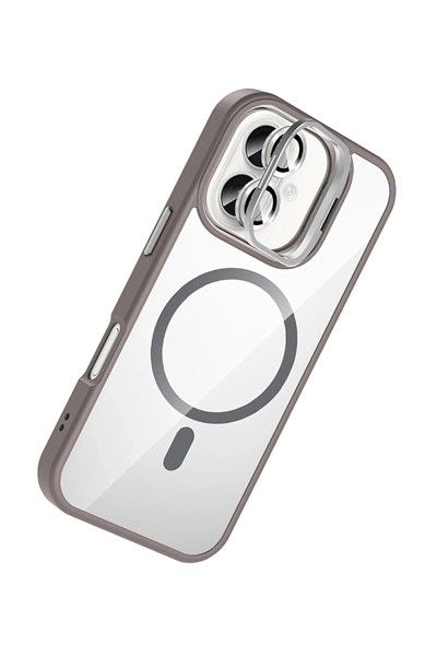 Mey İthalat®   iPhone 17 Remim Lensli Magsafe Standlı Kapak - Titan Gri