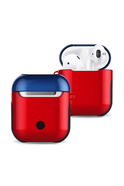 Mey İthalat®  Airpods 2 (2.nesil) 3in1 Kılıf - Kırmızı-Lacivert