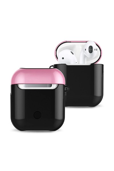 Mey İthalat®  Airpods 2 (2.nesil) 3in1 Kılıf - Siyah-Pembe