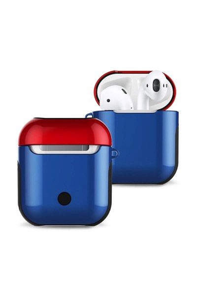 Mey İthalat®  Airpods 2 (2.nesil) 3in1 Kılıf - Lacivert-Kırmızı