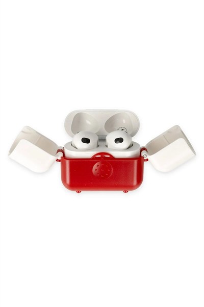 Mey İthalat®  Airpods 3 (3.nesil) Basmalı Kılıf - Kırmızı-Beyaz