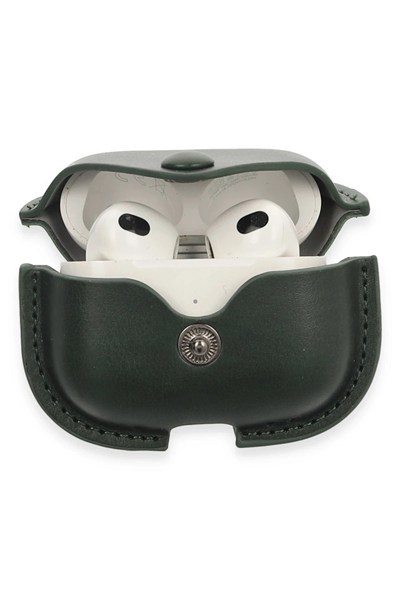 Mey İthalat®  Airpods 3 (3.nesil) Çanta Deri Kılıf - Haki Yeşil