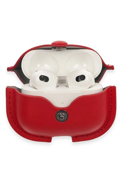 Mey İthalat®  Airpods 3 (3.nesil) Çanta Deri Kılıf - Kırmızı