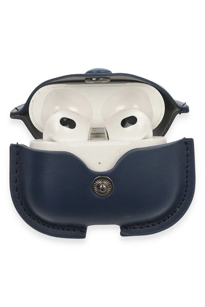 Mey İthalat®  Airpods 3 (3.nesil) Çanta Deri Kılıf - Lacivert
