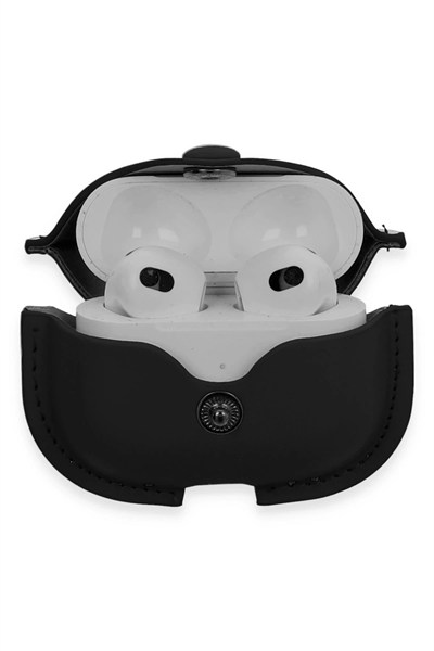 Mey İthalat®  Airpods 3 (3.nesil) Çanta Deri Kılıf - Siyah