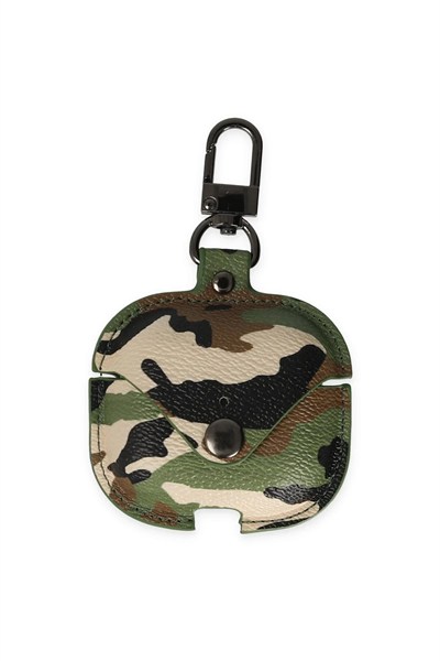 Mey İthalat®  Airpods Pro 2 (2.nesil) Çanta Kamuflaj Deri Kılıf - Yeşil
