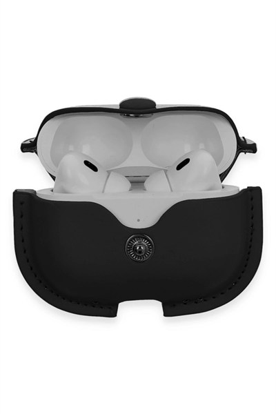 Mey İthalat®  Airpods Pro 2 (2.nesil) Çanta Deri Kılıf - Siyah