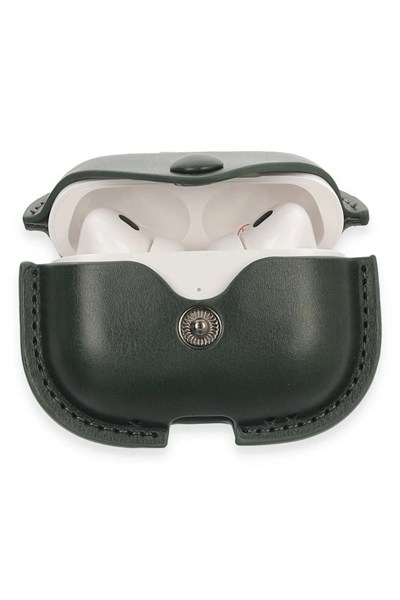 Mey İthalat®  Airpods Pro 2 (2.nesil) Çanta Deri Kılıf - Haki Yeşil