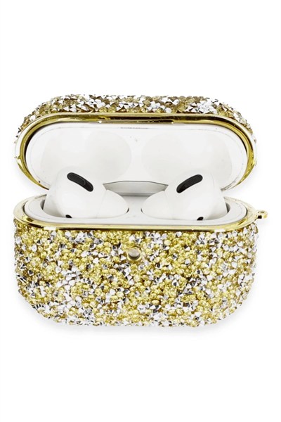 Mey İthalat®  Airpods Pro 2 (2.nesil) Luz Taşlı Kılıf - Gold