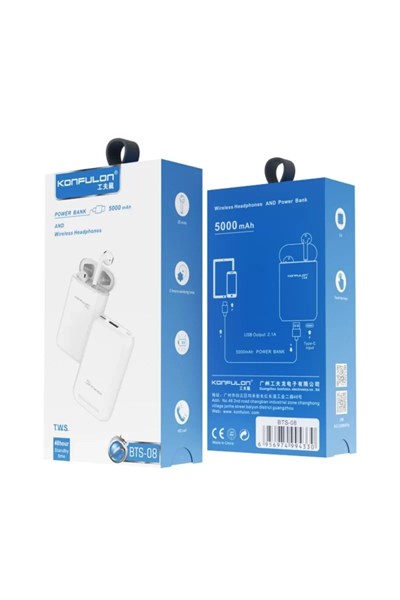 Mey İthalat®  BTS08 Kablosuz Airpods Kulaklık Powerbank 5.000 mAh