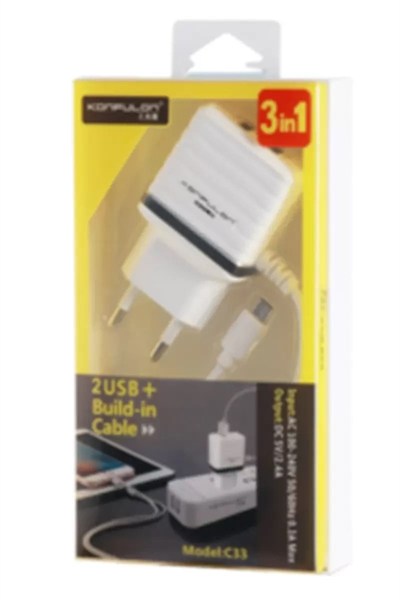 Mey İthalat®  C33 Hızlı Şarj Cihazı 3in1 (Dahili Micro USB Kablolu)