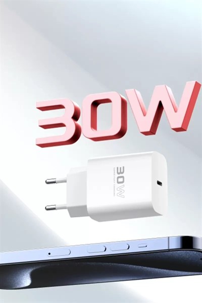 Mey İthalat®  C87C 30W Type-C Çıkışlı Ekstra DL50 1M Type-C to Lightning Kablolu PD Şarj Cihazı - Beyaz