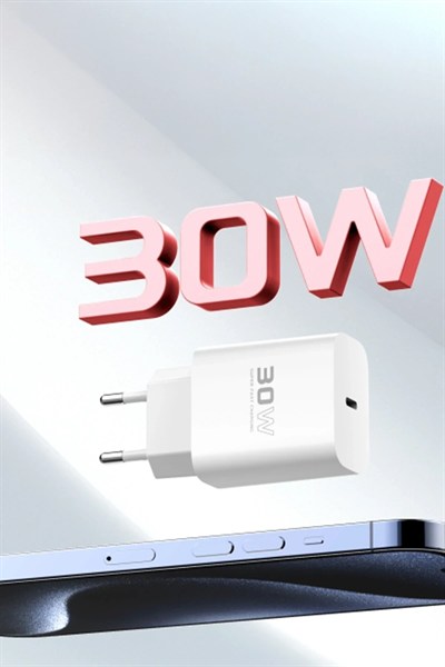 Mey İthalat®  C87C 30W Type-C Çıkışlı Ekstra DL51 1M Type-C to Type-C Kablolu PD Şarj Cihazı - Beyaz