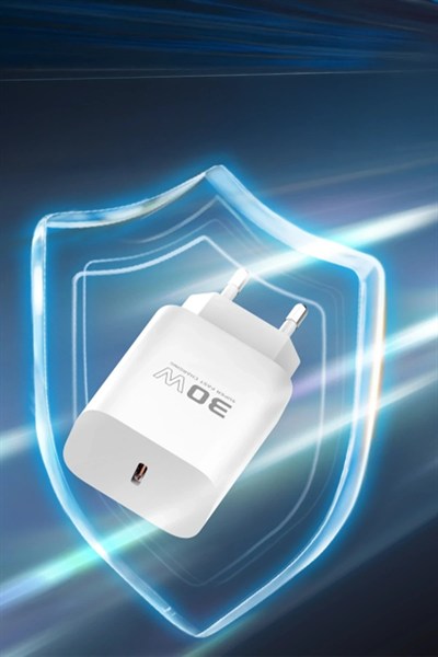 Mey İthalat®  C87C 30W Type-C Çıkışlı Ekstra DL51 1M Type-C to Type-C Kablolu PD Şarj Cihazı - Beyaz